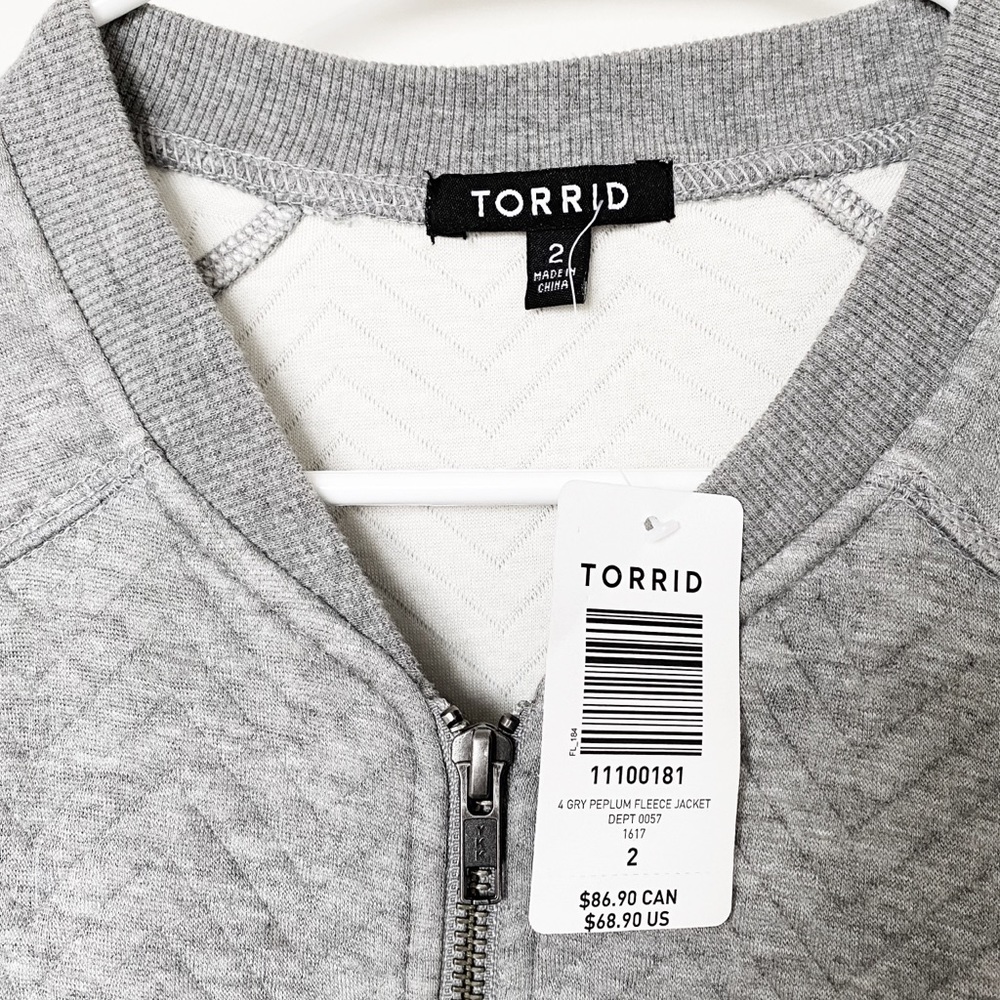 TORRID Gray Peplum Zip Up Fleece Jacket Size 2 - Picture 3 of 8